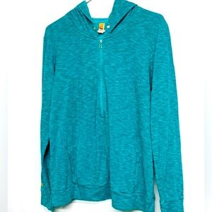 Lucy Pullover Half Zip long Cover Up Hoodie Women’s Large Teal, Aquamarine